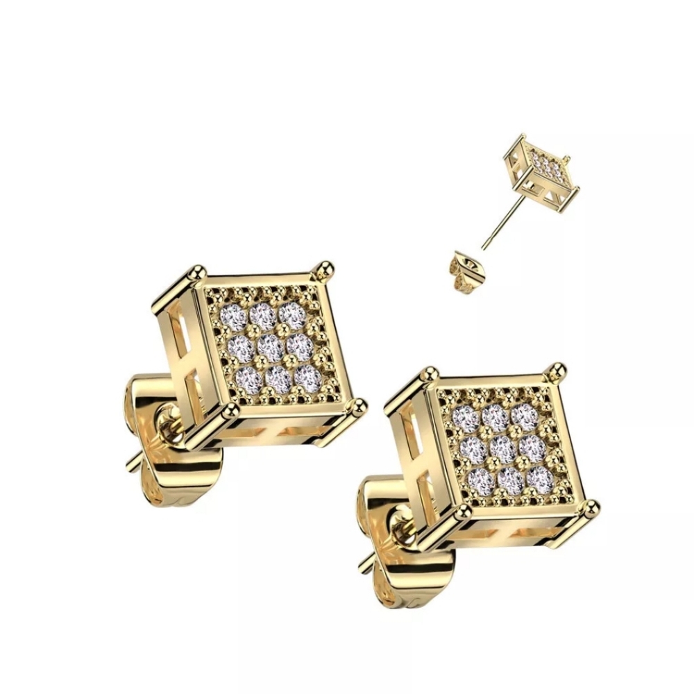 Gold Square Stud Earrings